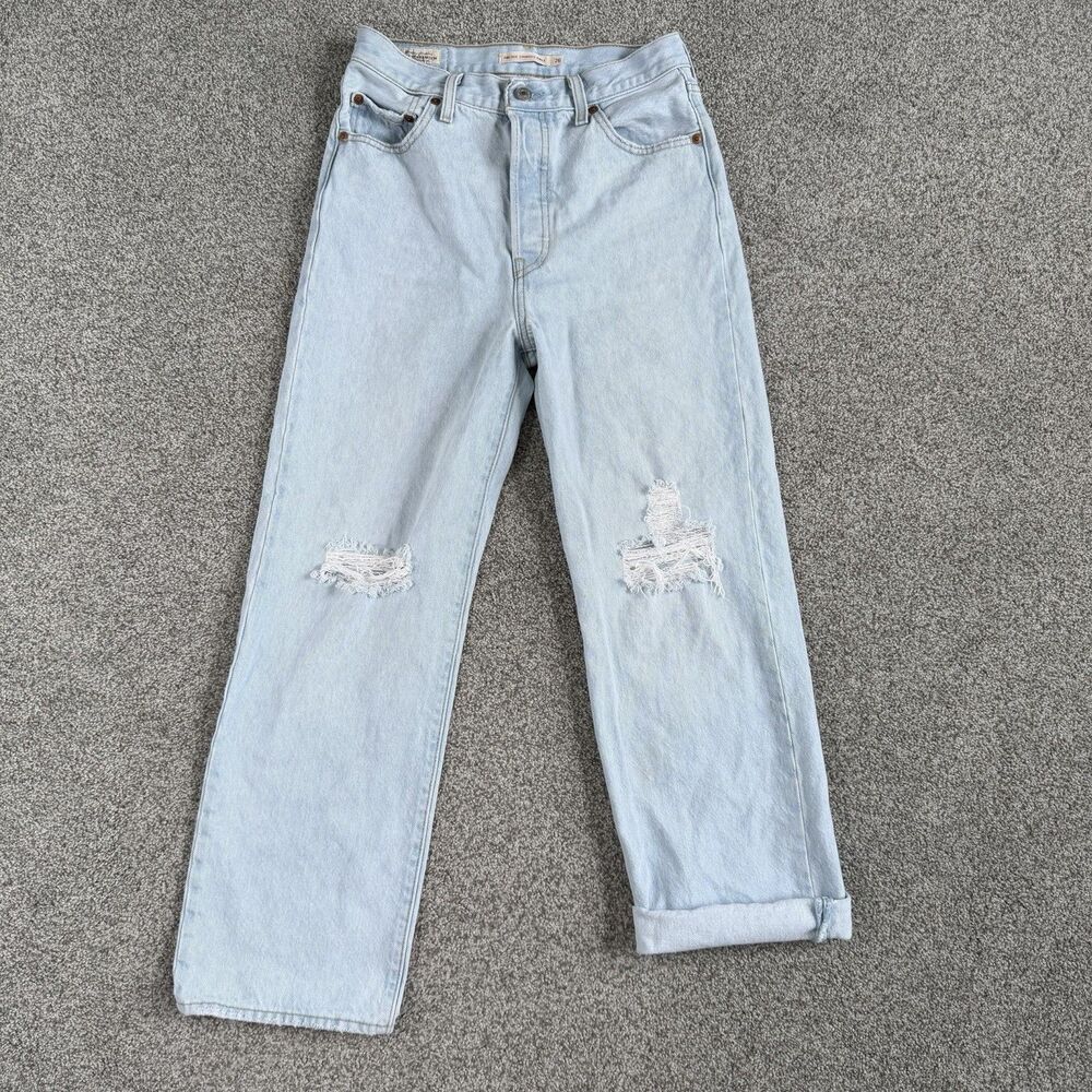 Levis Premium Ribcage Straight Ankle Jeans Women Button Fly Light Wash Size 26